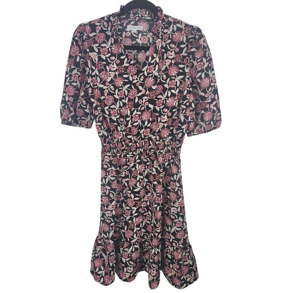 Ophelia Roe Cottage Core Midi Dress S Womens V Neck Half Sleeve Black Floral NWT